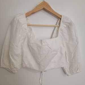 NWT Dynamite Nya Blouse White Puff Sleeve Square Neck Crop Top Linen Cotton XS